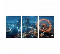 3 Pack Diamond Art Kits, Ferris Wheel Diamond Painting 12 x 8in x 3, City Night View Paint by Numbers with Rhinestones, Cross Stitch Embroidery Gem Art and Crafts for Adults, Room Decor Gifts ZSHS2975