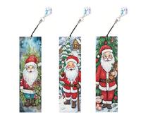 3 Pack Diamond Painting Bookmarks Kit,Santa Claus DIY Round Sparkling Crystal Rhinestone Acrylic Bookmarks with Pendants, Stained Glass Style for Book Lovers, Adults & Craft Enthusiasts