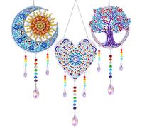 3 Pack Diamond Painting Suncatcher Window Hanging Ornament Crystal Window Garden Decor DIY Kits for Beginners Adult Kids -Tree, Moon, Heart