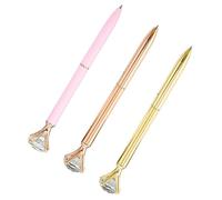 3 Pack Diamond Pens, Rose Gold Pens, Crystal Ballpoint Pens, Shiny Metallic Ballpoint Pens, Office Supplies, Black Ink Includes Spare Refill (Dot or Solid Colour)