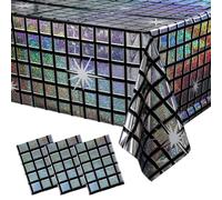 3 Pack Disco Tablecloth Party Decorations, Shiny Iridescent Disposable Laser Rectangle Table Covers, Silver Holographic Plastic Table Cloth for 70s Disco Birthday Theme Party Decorations, 39 x 108Inch