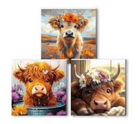 3 Pack DIY Cow Paint by Numbers for Adults,Wooden Framed Painting by Number Kits on Canvas,Acrylic Easy Color by Numbers for Beginner,Small Gifts Decor for Home Wall RoomCow