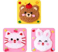 3 Pack DIY Embroidery & Sewing Craft Kit - Cartoon Animal Doll Making Kit with Yarn, Needles, Fabric - Creative Gift, Beginner-Friendly Art Supplies (21x21cm) (Set-a)