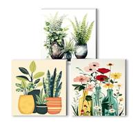 3 Pack DIY Plant Paint by Numbers for Adults,Wooden Framed Painting by Number Kits on Canvas,Acrylic Easy Color by Numbers for Beginner,Small Gifts Decor for Home Wall Room (Flower)