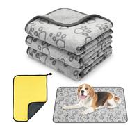 3 Pack Dog Blanket Washable - 100x160cm & 76x104cm Pet Puppy Blankets with Super Absorbent Towel for Large Medium Small Dogs Cats, Soft Flannel Fleece Pet Throw for Sofa Bed Car, Grey Paw Prints