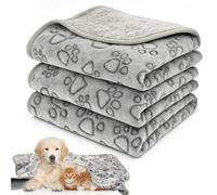 3 Pack Dog Blanket Washable, 76 X 52 Cm Dog Fleece Blanket, Soft Fluffy Puppy Pet Blankets for Medium Small Indoor Dogs Cats, Premium Flannel Claw Prints Puppy Kitten Throw Mat Pad Bed Cover (Grey)