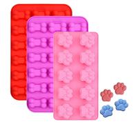 3 Pack Dog Paw & Bone Shape Silicone Baking Moulds, Food Grade Cake Decoration Molds, Reusable Non-Stick Ice Cube Trays for Chocolate, Candy, Jelly, Biscuit, Dog Treats