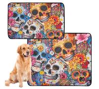 3 Pack Dog Pee Mats Large Washable Pee Pads for Dogs Anti Slip for Car and Airplane 20x24in Day of The Dead Sugar Skull Floral Art Print
