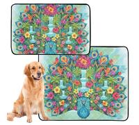 3 Pack Dog Pee Proof Rug Reusable Dog Pee Pads Anti Slip for Airline Crate 20x24in Peacock Tropical Garden Collage