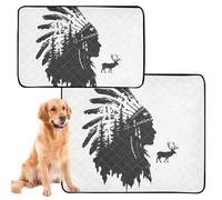 3 Pack Dog Pee Rug Washable Dog Food Mat Anti Slip Floor Mat for Airline Crate 20x24in Silhouette of Chief and Deer