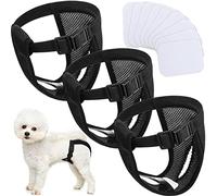 3 Pack Dog Season Pants Dog Nappies with 9 Sanitary Pad Washable Protective Trousers for Female puppy in Heat Monthly Bleeding Washable Protective Pants, Black(Medium)