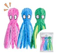 MANOPAWS 3 Pack Dog Toys for Small Dogs, Medium Dogs, Large Dogs, Puppy Teething Chew Toys, Aggressive chewers, No Stuffing Crinkle Plush Dog Toys (Octopus)