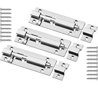 3 Pack Door Bolts Lock Gate Bolt 100mm (4'') Heavy Duty Door Security Bolts Barrel Slide Bolt Stainless Steel Straight Tower Bolt for Increasing Security on Shed Door Garden Yard Garage Gates(Silver)