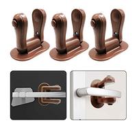 3 Pack Door Lever Lock SACONELL Brown Handles Lock Adhesive Child Safety Lock Baby Proofing Door Locks for Cabinet, Cupboard, Window, Drawer and Dresser Closet