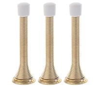 3 Pack Door Stops, Bendable Spring Steel Door Stoppers Wall Mounted Doorstops with Rubber Bumper Tips and Screws Base (Gold)