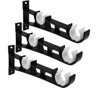 3 Pack Double Curtain Pole Brackets, 25-28mm Double Curtain Rod Bracket Heavy Duty Pole Holder Rail Brackets, Black