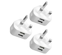 3 Pack Dual Port USB Plug UK Charger 5V/2.1A Compact Mains Fast Wall Charging Adapter with Smart IC Technology for iPhone 15 14 13 12 11 XS XR X 8 7 6, iPad, Samsung, Huawei - White