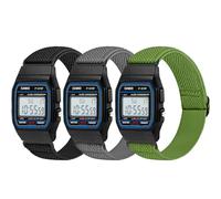 3 Pack Elastic Band Compatible with Casio F91W/Casio AE-1300/AE-1200/AE-1000/F-108/W-217H/W-218H/A158W/A168W/SGW-300H/W-800H, Adjustable Stretchy Sport Strap Comfortable Nylon Replacement Wristband