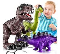 3-Pack Electronic Walking Dinosaur Toys for Toddlers 2-4, Moving Dinosaurs Toys with Lights, Roaring Sounds, T-Rex, Brachiosaurus & Stegosaurus, Xmas Birthday Gift for 2 3 4 5 6 Years Old Boys