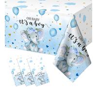 3 Pack Elephant Baby Shower Tablecloth Decorations, Elephant Baby Shower Decorations, Plastic Tablecloth Table Cover Backdrop for Baby Boy Girl Gender Baby Shower Party Supplies, 54 x 108 Inch, Blue