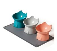 3-Pack Elevated Cat Bowls 15° Raised Cat Food Dish with Silicone Mat - Whisker Friendly, Anti Vomiting, Slow Feeding - Pet Bowls for Indoor Cats, Kittens, Small Dogs (Pink, Grey, Lake Blue)