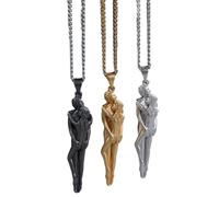 3-Pack Embracing Couple Pendant Necklaces - Affectionate Symbol Jewelry for Couples & Lovers