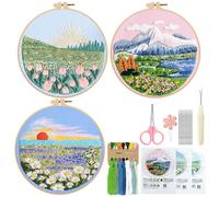 3 Pack Embroidery Kits for Adults Beginners, DIY Stitch Kits for Adults, Starter Hand Embroidery Kits with Flowers and Plants Patterns, Hoops, Thread, Needles, Scissors-Craft Gifts for Women & Teens