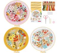 3 Pack Embroidery Kits for Adults Beginners, DIY Stitch Kits for Adults, Starter Hand Embroidery Kits with Flower Clusters Patterns, Hoops, Thread, Needles, Scissors-Craft Gifts for Women & Teens