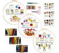 3 Pack Embroidery Stitch Practice Kit for Beginners Adults, Embroidery Starter Kit with Pre-Printed Patterns Hoops Threads Needles Scissors and Instructions, DIY Craft Gift for Teens & Craft Lovers