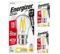 3 Pack Energizer 4W (40W) Filament Led Golf 450 Lumen Bc Bayonet Cap Warm White Clear Bulbs