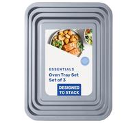 3 Pack Essentials Non-Stick Baking Oven Tray Set 35cm, 31cm & 28cm Multi-Pack Oven/Pan Dishwasher Safe & Easy to Clean (Set of 3 (1 x 35, 1 x 31 & 1 x 28cm))