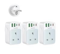 3 Pack European Plug Adapter, UK to European Plug Adaptor with PD 35W Fast Charging USB C Port and 2 USB A Ports European Plug Travel Adapter for Germany/France/Spain/Portugal/Poland(Type E/F)