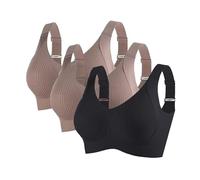 3 Pack Everyday Bras for Older Women Multipack UK Sale Clearance, Ladies Wide Strap Bra Non Wired Comfort Push Up Bras Full Coverage Bralette Solid Color Sports Bra Wireless Underwear for Ladies