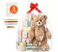 3 Pack Extra Large Cellophane Gift Bags 125 x 100 cm, Extra Thick 3 MIL, with Pull Bows & Twist Ties, Clear Hamper Basket Wrap Bags for Large Gifts, Presents & Packaging