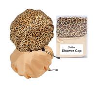 3 Pack Extra Large Double Layer Adjustable Shower Caps for Women, Waterproof (Champagne Gold and Leopard)