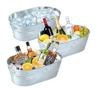 3-Pack Extra Large Galvanized Steel Ice Buckets with Handles, 15L, Rustic Industrial Style, for Champagne, Beer, Cocktails, Weddings, Parties
