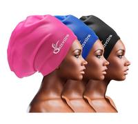 3 Pack Extra Large Swim Caps for Braids and Dreads Locs Long Hair Black Women Men Swimming Silicone Waterproof Pool