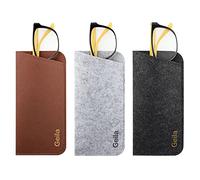 3 Pack Eyeglass Cases - Soft Felt Slip-in Pouch Case - Glasses Storage Case Makeup Pouch (Dark Gray, Dark Brown, Light Gray)