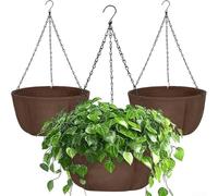 3-Pack Fabric Hanging Planters for Outdoor Use with Rustproof Metal Chains, Breathable Non-Woven Grow Bags for Balcony Patio Garden, Large Flower Baskets for(12in*3Pcs)