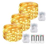 3 Pack Fairy Lights Battery Operated with Remote, 10M/33FT 100LED String Lights Battery Powered Outdoor Indoor IP65 Waterproof, 8 Modes Wire Twinkle Lights for Bedroom Gazebo Christmas Decor