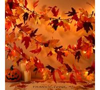 3 Pack Fall Decorations for Home -12Ft Maple Leaves Garland with 50 LED Mini Lights,8 Modes Waterproof Battery Operated for Mantle Fireplace Table Indoor Thanksgiving Decor