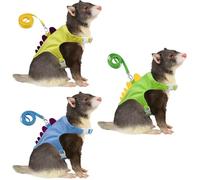 3 Pack Ferret Harness and Leash Set, Adjustable Dinosaur Vest with Bell for Small Pets, Safe Walking Outfit for Chinchilla, Guinea Pig, Baby Rabbit (Green, Yellow, Blue)