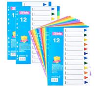 3 Pack File Folder Dividers 12 Part,Plastic A4 Subject Binder Dividers, Pre-Punched Leverl Arch Folder in Assorted Colours