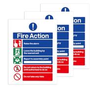 3 Pack Fire Action Notice Sign,15 x 20cm Vinyl Evacuation Procedure Report to Assembly Point Fire Safety Signs,Self Adhesive Vinyl Essential Sign Guidelines Comprehensive Safety Signage
