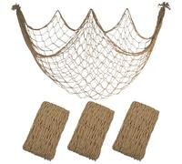 3 Pack Fish Net Decorations - 80x40'' Brown Decorative Fishing Nets Wall Decor Table Runner Ceiling Net, 3mm Natural Cotton Fish Netting for Pirate Under The Sea Nautical Beach Theme Party Decorations