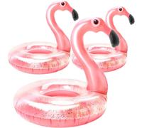 3 Pack Flamingo Inflatable Pool Floats Translucent Glitter Flamingo Float Rose Gold Flamingo Swim Pool Floats for Kids Adult Summer Beach Water Party Supplies, 3 Sizes