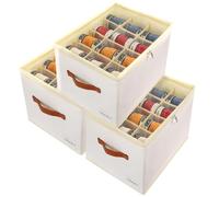 3 Pack Flexible Dividers Shoe Storage Boxes Fabric Organiser for Wardrobe | Flexible Grid Space, Separate Compartments, Fits Ottoman, Clear Lid, Stackable,Foldable Fabric Bin for Boots,Shoes Containers