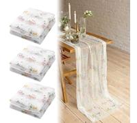 3 Pack Floral Embroidery Table Runner 75x300cm, Sheer Tulle Gauze Tables Runners with 3D Butterfly Wildflowers, Vintage Boho Cheesecloth Table Decor for Wedding, Bridal Baby Shower, Birthday Party