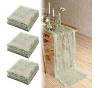 3 Pack Floral Embroidery Table Runner 75x300cm, Sheer Tulle Gauze Tables Runners with 3D Butterfly Wildflowers, Vintage Boho Cheesecloth Table Decor for Wedding, Bridal Baby Shower, Birthday Party