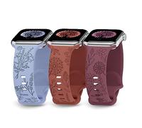 3 Pack Floral Engraved Band Compatible with Apple Watch Bands 38mm 40mm 41mm 44mm 45mm 42mm 49mm Women, Cute Soft Silicone Lavender Dandelion Sport Strap for iWatch Series 8/7/6/5/4/3/2/1/SE/Ultra